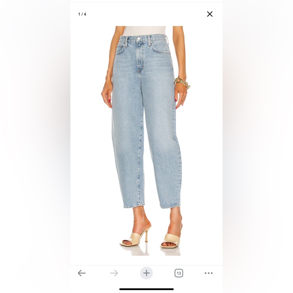 Agolde balloon high rise barrel leg blue jeans light blue crop